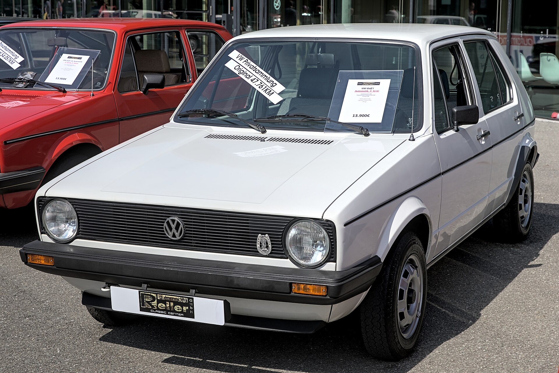Front three-quarter view of a white 1982 Volkswagen Golf Mk1 five-door hatchback